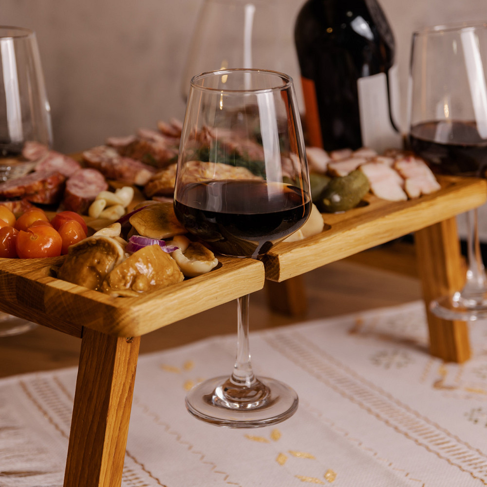 Винний столик-менажниця з дерева 50×30 см прямокутний на ніжках дуб BWS500180 Коломыя - изображение 7