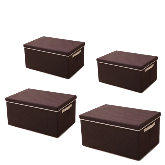Комплект ящиков 4 шт для хранения вещей в шкафу 4 шт с крышкой и ручками тканевый, коричневый Каменец-Подольский