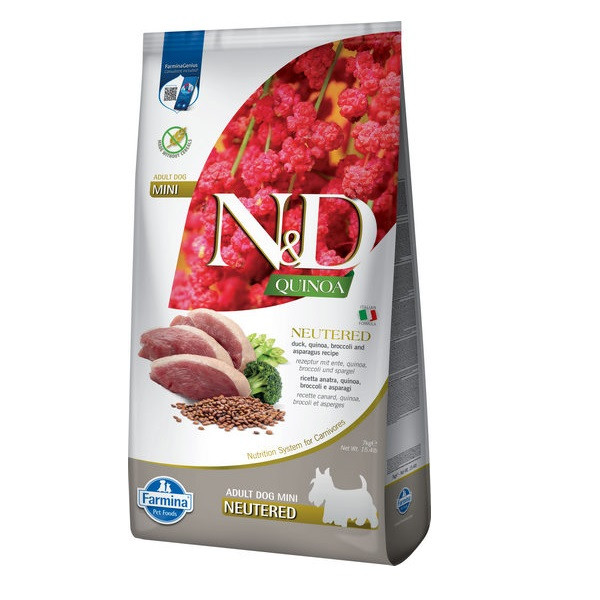 Сухий корм Farmina N&D Quinoa Duck Brocooli&Asparagus Neutered для дорослих стерилызованих собак дрібних порід, качка, кіноа, броколі та спарж Київ - фото 1
