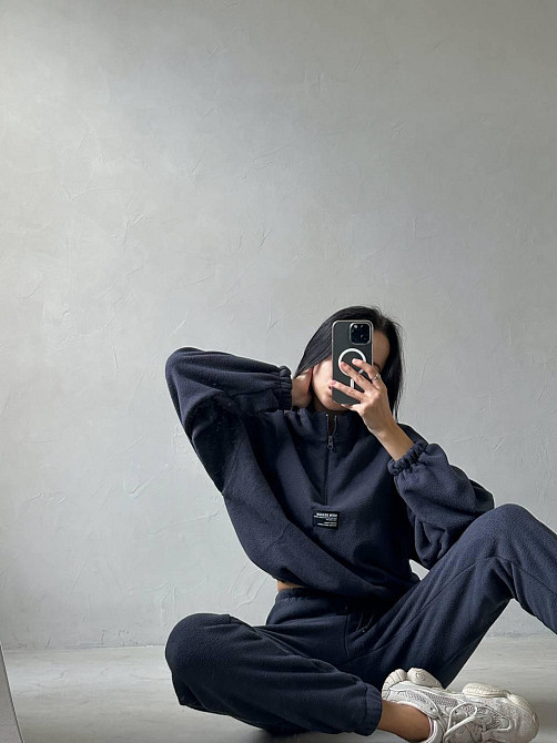 Жіночий повсякденний теплий флісовий костюм-двійка турецький двосторонній фліс Графіт, 42/46 Одеса - фото 1