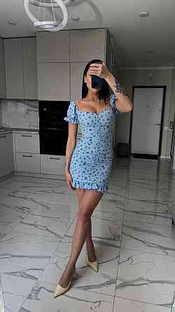 Женское легкое романтичное мини платье в цветочный принт софт 44/46, Голубой Одесса