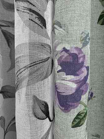 Комплект штор VR-Textil Льон Прованс 100х270 2шт і Тюль 300х270 2084ш-1681т Світло-сірий з фіолетовим та білим 71-208/1 Київ
