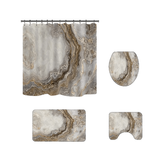 Набор ковриков и шторки для ванной комнаты и душа, комплект шторки и коврики в ванную, коричневый цвет Каменец-Подольский