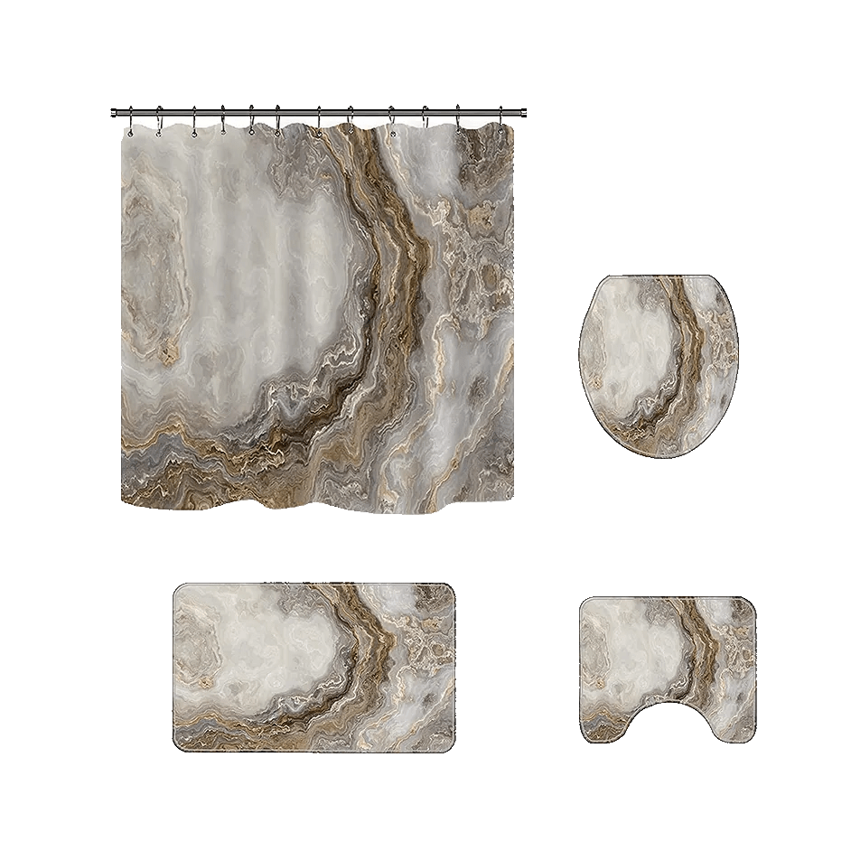 Набір килимків і шторки для ванної кімнати та душу, комплект шторки і килимки у ванну, коричневий колір Кам'янець-Подільський - фото 1