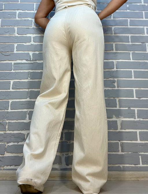 Брюки жіночі Mix Ray 4047 Мом рівні від стегна висока посадка льон молочні, молочний, L Київ - фото 5