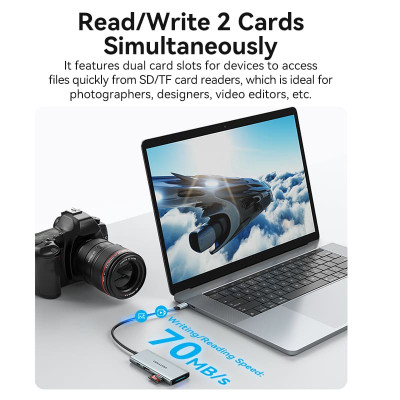 Концентратор Vention USB 3.1 Type-C to HDMI/USB 3.0x3/SD/TF/PD 100W 7-in-1 (TOPHB) Вінниця - фото 4