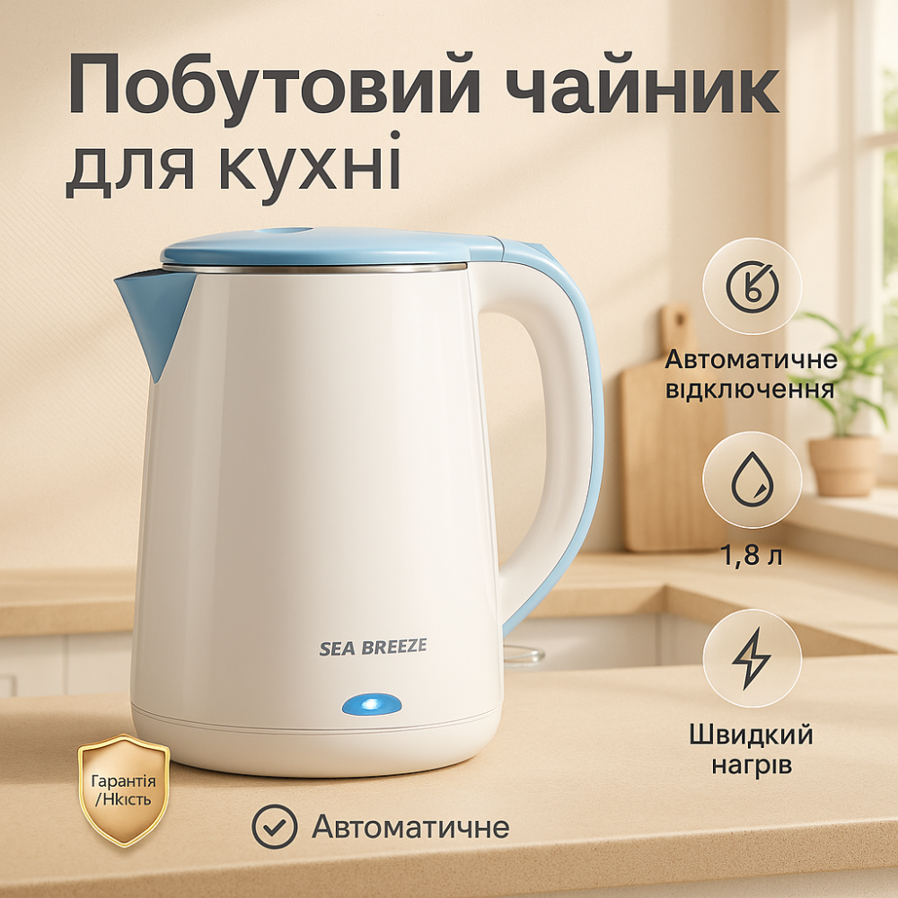 Гарний кухонний чайник SeaBreeze SB-017, 1.8 Л 1500 Вт, Побутовий чайник для кухні MF-72 Львів - фото 17