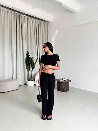 Жіночий стильний еластичний костюм, двійка якісна віскоза Чорний, 44/46 Одеса