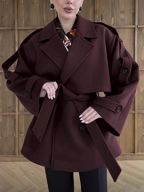 Женское короткое утепленное пальто оверсайз 42-46 Шоколад Одесса - изображение 3