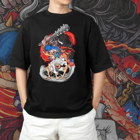 Футболка для підлітка хлопчика з принтом Ван Пис Луффі, Ейс, Ямато і Кайдо Розмір 160 Anime10167 Дніпро