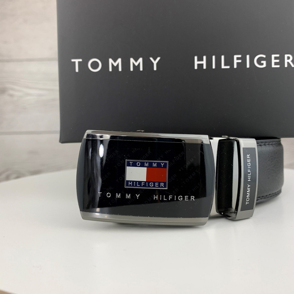 Чоловічий ремінь Tommy Hilfiger Томі Хілфігер, пояс з еко шкіри в подарунковій коробці, чорнийMasterSem Київ - фото 4