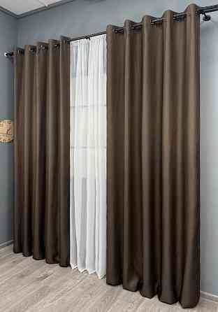 Комплект готовых штор на люверсах VR-Textil Рогожка TERRA LUXE № 1861ш Шоколадный 150х270 см 2 шт (37-0301) Киев