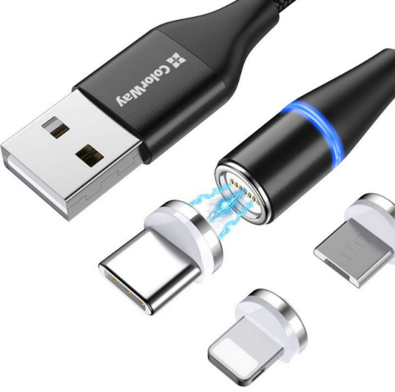 Кабель USB універсальний 3в1(Lightning/Micro USB/Type-C) ColorWay CW-CBUU038-BK 2,4A магнітний 1м чорний Житомир