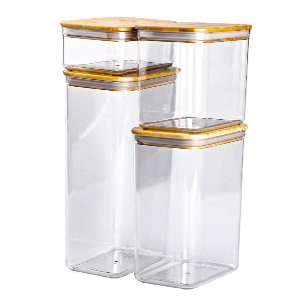 Yiwu Банки для сипучих продуктів набір із 4 шт пластикові з бамбуковими кришками HP-1302 Київ - фото 5