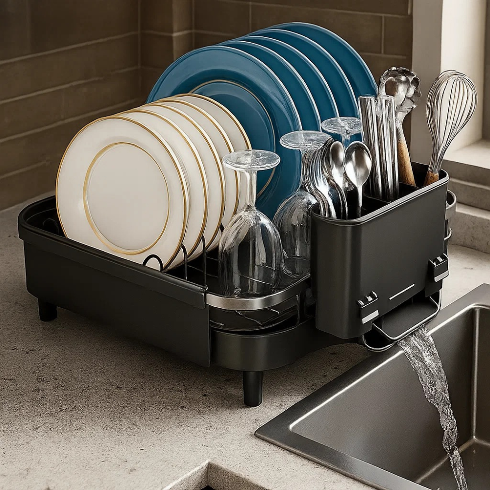 Сушилка для посуды на кухню,выдвижная, трансформер с поддоном для воды для посуды и столовых приборов,черная Каменец-Подольский - изображение 6
