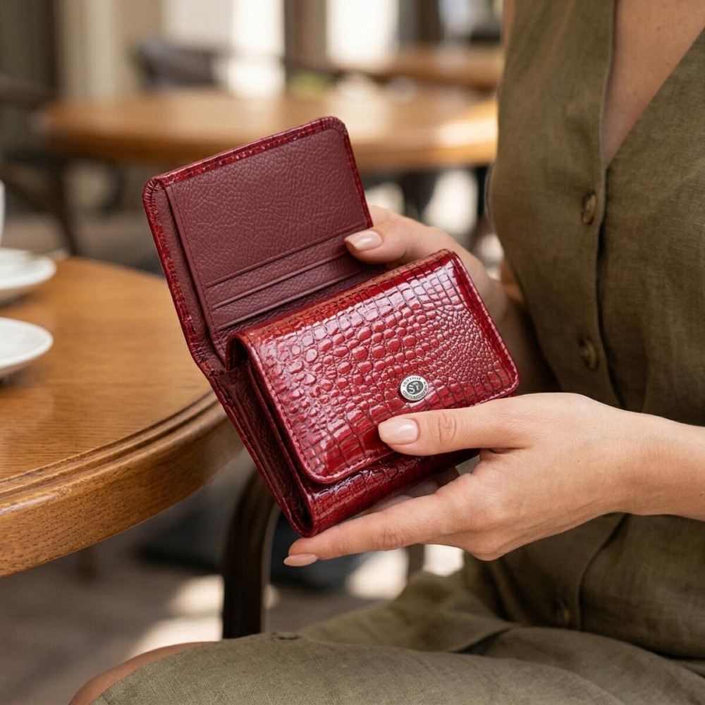 Стильний жіночий фактурний гаманець із натуральної шкіри ST Leather 22731 Червоний Київ - фото 12