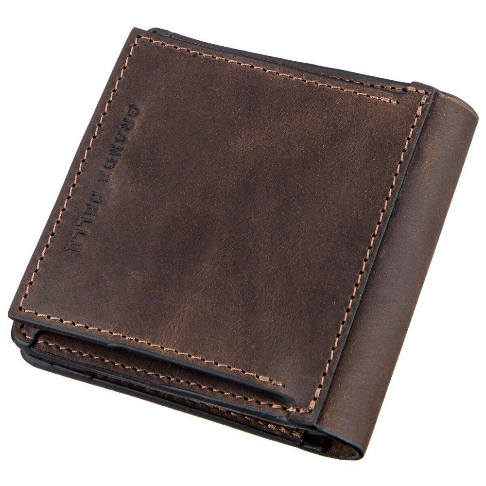 Стильне портмоне унісекс з накладної монетницьою Коричнева (GRANDE PELLE) Київ - фото 6