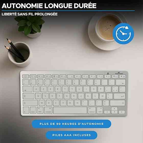 Бездротова клавіатура Bluetooth Bluestork компактна, ультратонка AZERTY, легка тиха міні-клавіатура для Mac, iPad, iPhone біла Київ