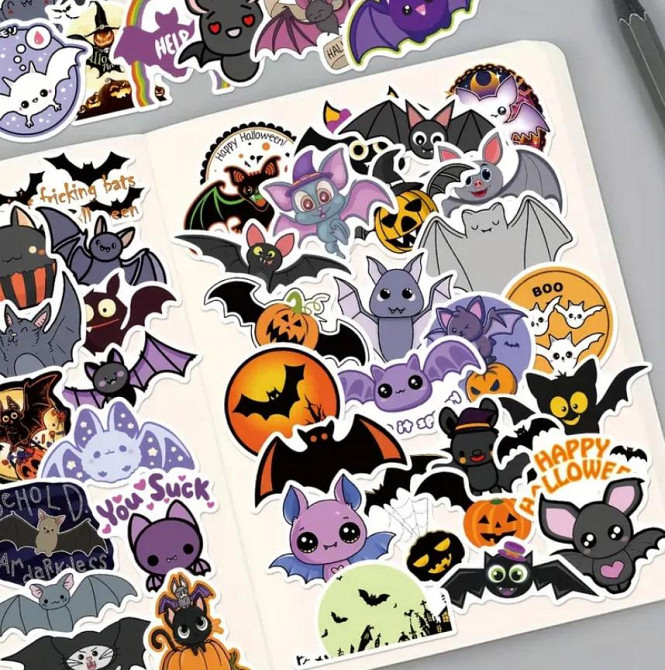 Набір милих вінілових наклейок на Хеллоуїн,набір наклейок з кажанами , гарбузами, привидами, водонеп Київ - фото 1