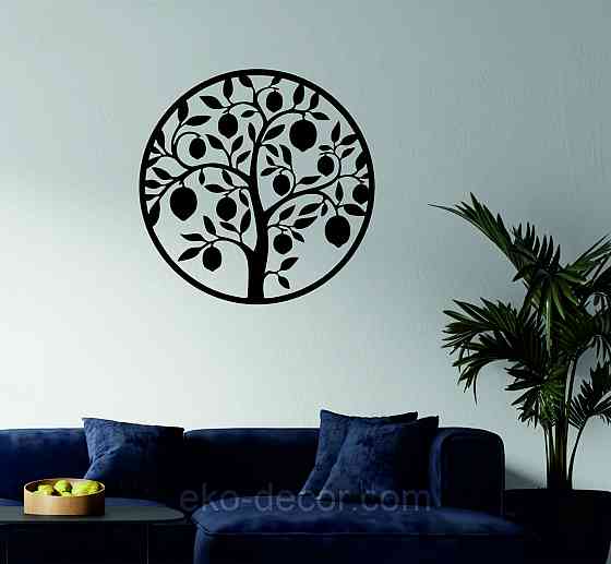 Декоративное настенное 3D Панно «Дерево в кругу» Декор на стену с объемом 70*70 см, Черный Киев