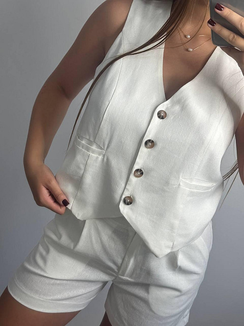 Лляний костюм-трійка в класичному стилі Молочний XS-S Харків - фото 7