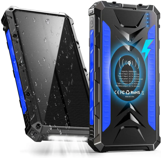Зарядное устройство на солнечных батареях IBattery S26W 20000mah с фонариком и беспроводной зарядкой Винница