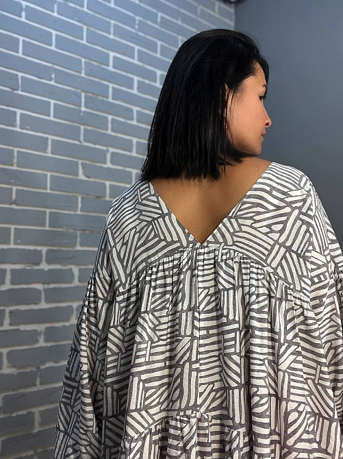 Платье женское Indigo Blue 0156789 длинное тонкое с оборками орнамент one size серое, серый, one size Киев - изображение 9