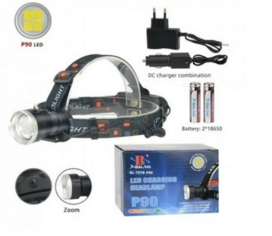Светодиодный Фонарик налобный BL-T07B-P90 до 500м дальность, 2 аккумулятора, ZOOM Киев