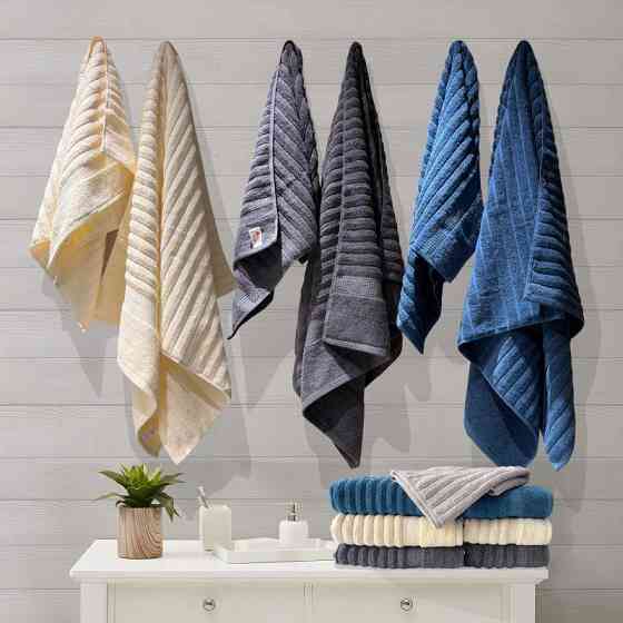 Набір 2 жакардові рушники Lovely Svi для ванної, готелів, на подарунок, 70 х 140 см и 50 × 90 см  Oxford Stripe синій (361124) Київ