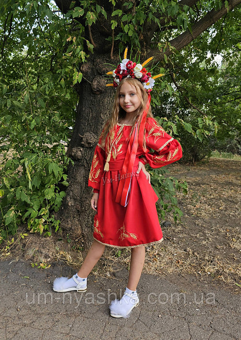 Дитяче вишите червоне плаття з колосками Кривий Ріг - фото 3