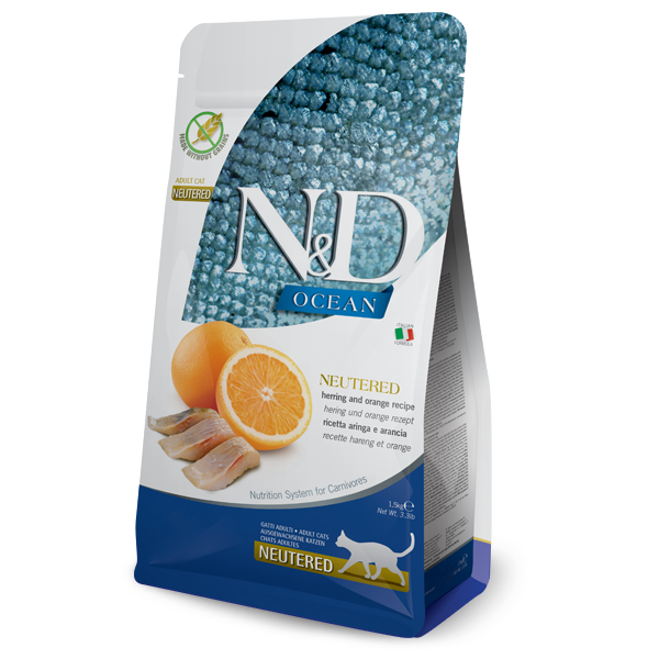 Беззерновий сухий корм Farmina N&D Ocean Herring & Orange Neutered для стерилізованих кішок і кастрованих котів з оселедцем та апельсином 1,5  Київ - фото 1