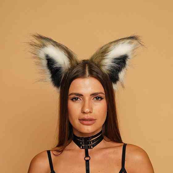 Меховые ушки кошки трехцветные: Коричневый, черный, белый OKOVA Sex Aura Киев