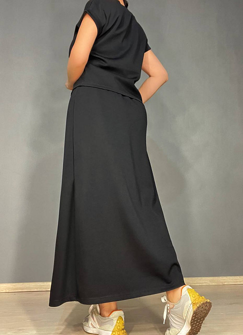 Костюм жіночий A-N 26067 футболка з довгою спідницею оверсайз, чорний, one size Київ - фото 13