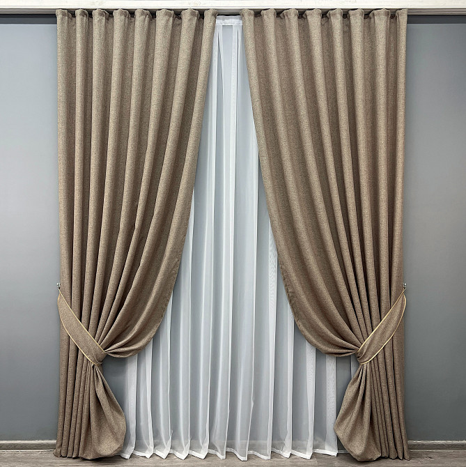 Комплект готових штор VR-Textil Льон Мішковина № 1921ш Капучино 150х270 см 2 шт (33-0996) Київ - фото 2