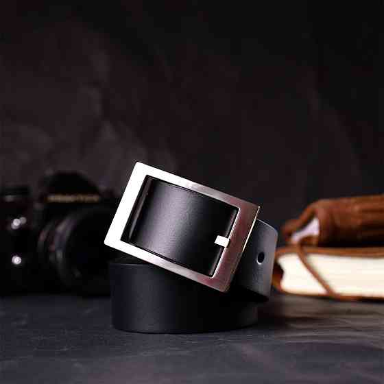 Шкіряний брючний ремінь для чоловіків з квадратною пряжкою GRANDE PELLE 11678 Чорний Київ