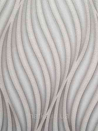Обои виниловые на флизелине метровые Sintra Edelina абстракция волны листья структурные 3д серые беж серебро Киев