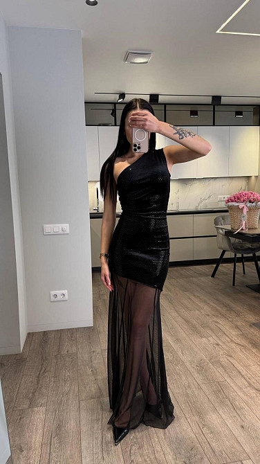 Жіноча елегантна святкова максі сукня  з оксамиту з блискітками + сітка Одеса - фото 3