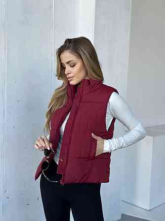 Жіноча тепла жилетка на блискавці плащівка емі на силіконі Бургунді, 46/48 Одеса