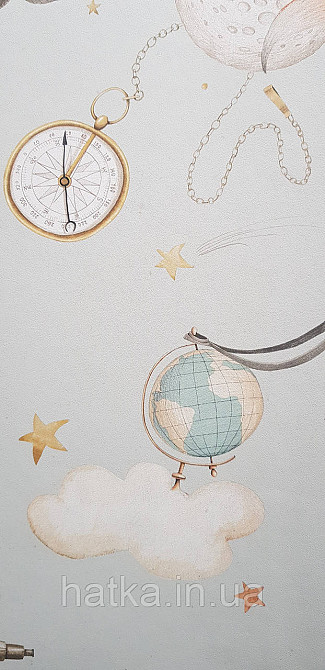 Шпалери флізелінові еко Rasch Kids World II 0.53х10 дитячі карти глобуса компаси літаки зірки на блакитному Київ - фото 3