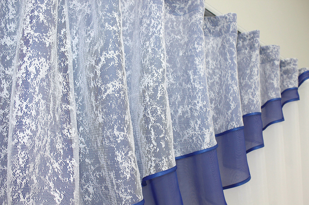 Кухонная шторка VR-Textil № 00к с ламбрекеном белый с синим 290х170 см (59-635) Киев - изображение 5