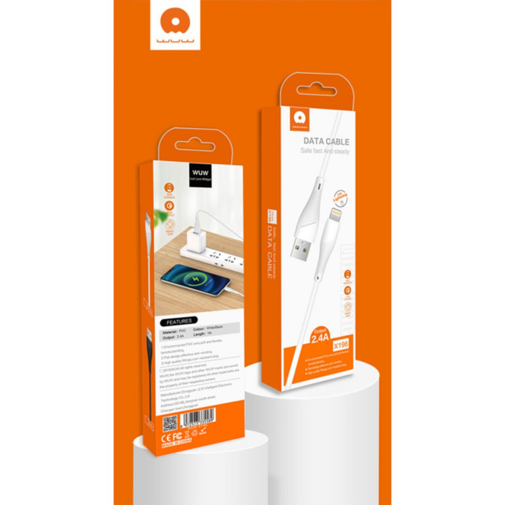 Кабель WUW-X196 USB Lightning 2,4А white (6972573335596) Київ - фото 3