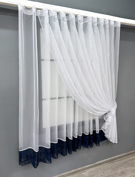 Кухонные шторки VR-Textil № 101к с подвязками белый с синим 310х170 см (52-1181) Киев - изображение 3