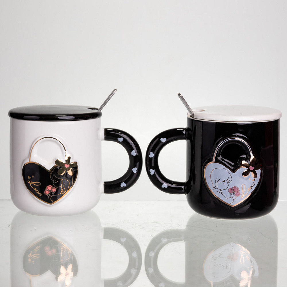 Парные фарфоровые чашки с сердцем и ложкой, 400 мл Киев - изображение 3