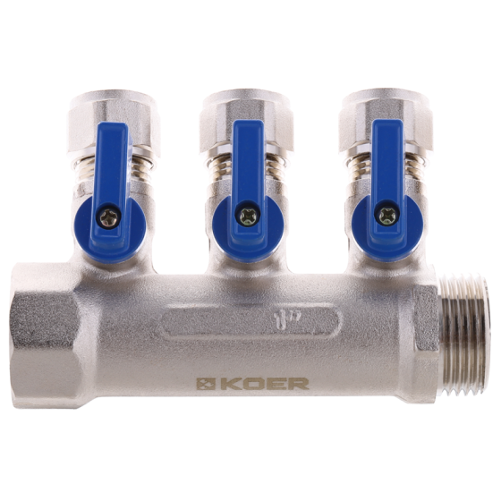 Колектор з кульовими кранами і фитингом Koer KR.1126-3 1"x3 ways (KR2839) Київ