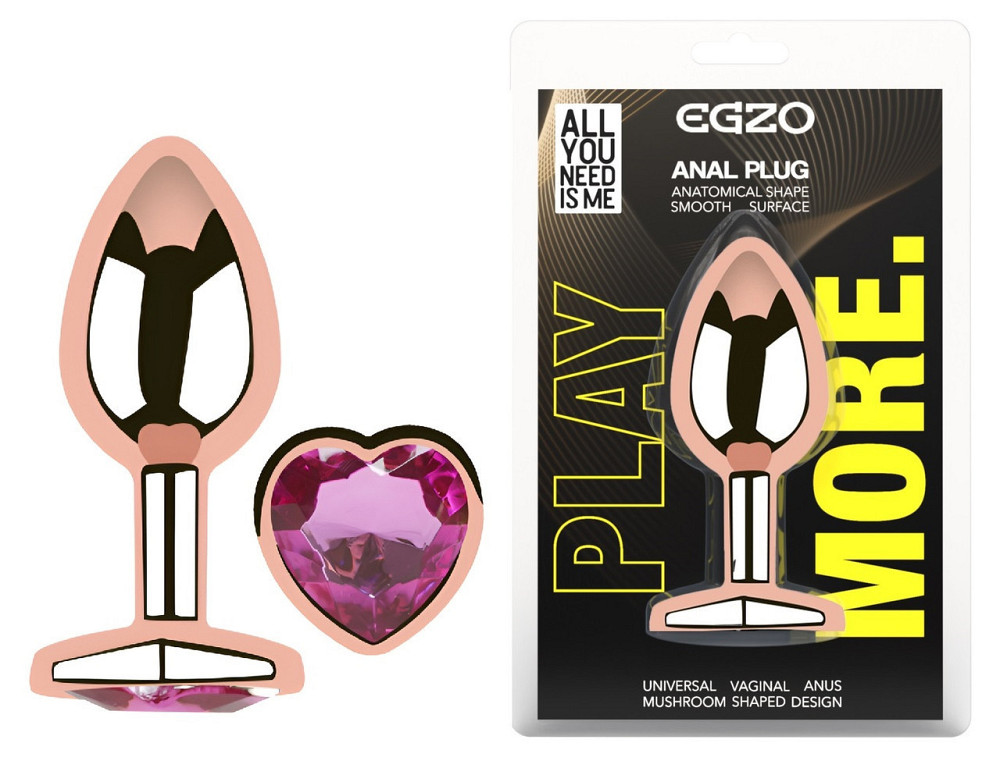 Анальна пробка з кристалом EGZO - Rose Gold Heart Plug Rose size M Sex Aura Київ - фото 1