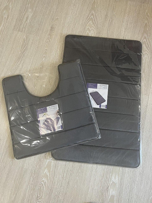 Набор 2 коврика для ванной Aquarius с эффектом памяти 50х80 см, U-образный 50х50 см Графит в полоску Буча - изображение 8