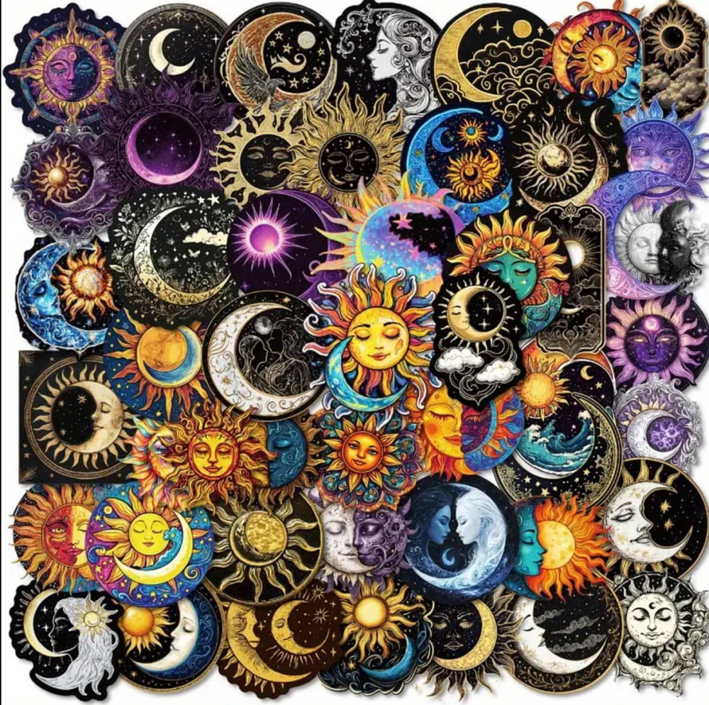 Астрологічні наклейки, вінілові наклейки Місяць та Сонце. Водонепроникні естетичні наклейки, 50 штук Київ - фото 3