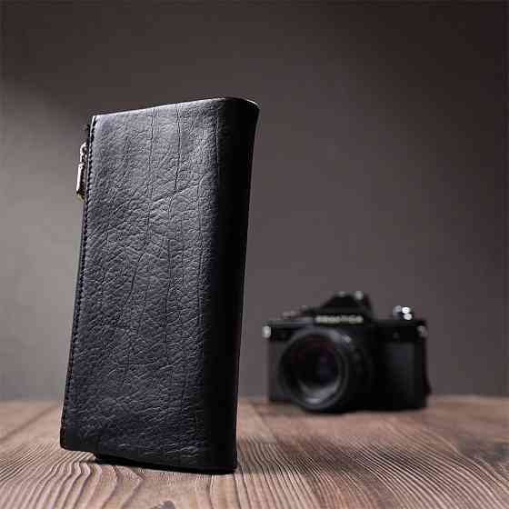 Вертикальний гаманець унісекс із м'якої натуральної шкіри ST Leather 22743 Чорний Київ