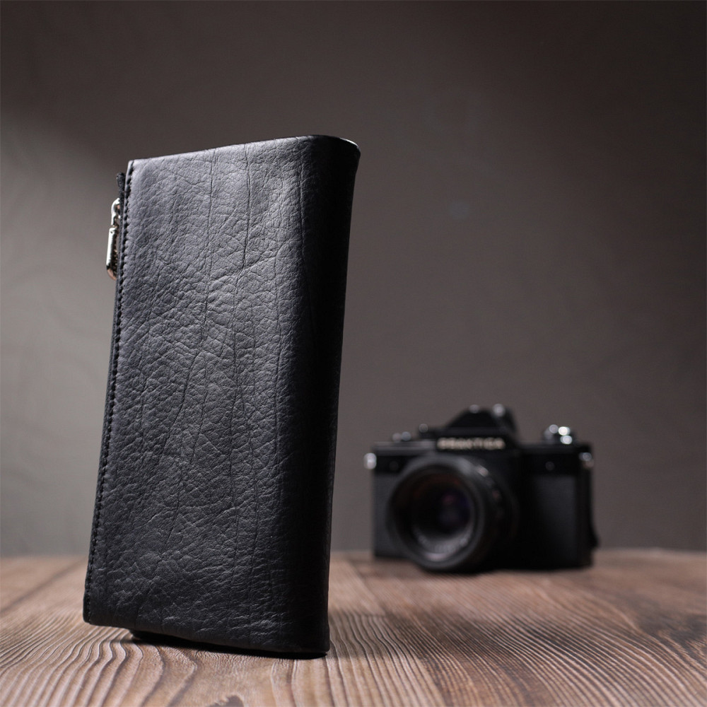 Вертикальний гаманець унісекс із м'якої натуральної шкіри ST Leather 22743 Чорний Київ - фото 2