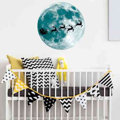 Новогодие наклейки на окна фосфорные Луна с оленями 30 см салатовый Киев